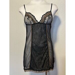 LA PERLA Babydoll Womens Size 1/XS/S Black Brown Lace Mesh Slip Lingerie Nightie